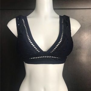 Robin Piccone navy crochet eyelet lace bikini top
